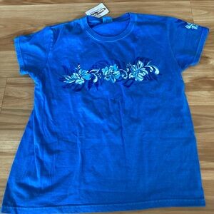 NWT Crazy Shirts Womens Blue Floral Crewneck Tee Sz S
